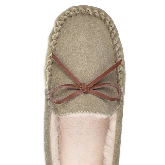 Secret Treasures Size 11 Slippers Genuine Suede Moccasin Plush Lining Bow Accent - Picture 8 of 10